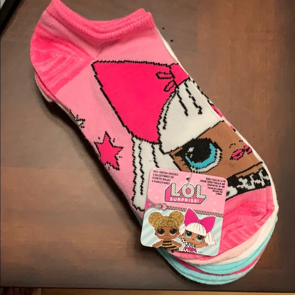 L.O.L Surprise! Girls L No Show Socks, 6 Pack